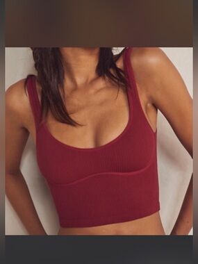 Intimately by Free People Ribbed Scoop Neck Crop Tank - Burgundy